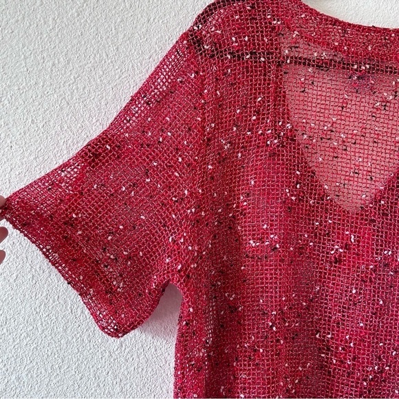 BLAIR Women’s Net Crochet Top Large Red See Through Boho Cover Up Beach Vacation - Picture 10 of 13